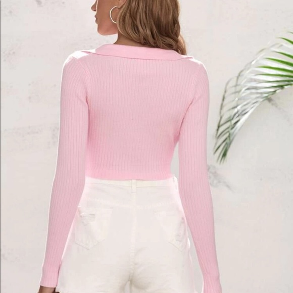 SHEIN Pink Cropped Long Sleeve Top Medium - Picture 2 of 9